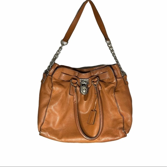 Michael Michael Kors Caramel Leather Shoulder Bag Designer Neutral 90s Y2K - Picture 1 of 11